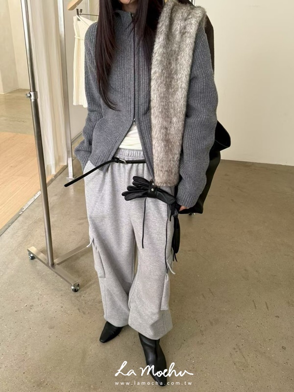 立體口袋磨毛休閒長褲